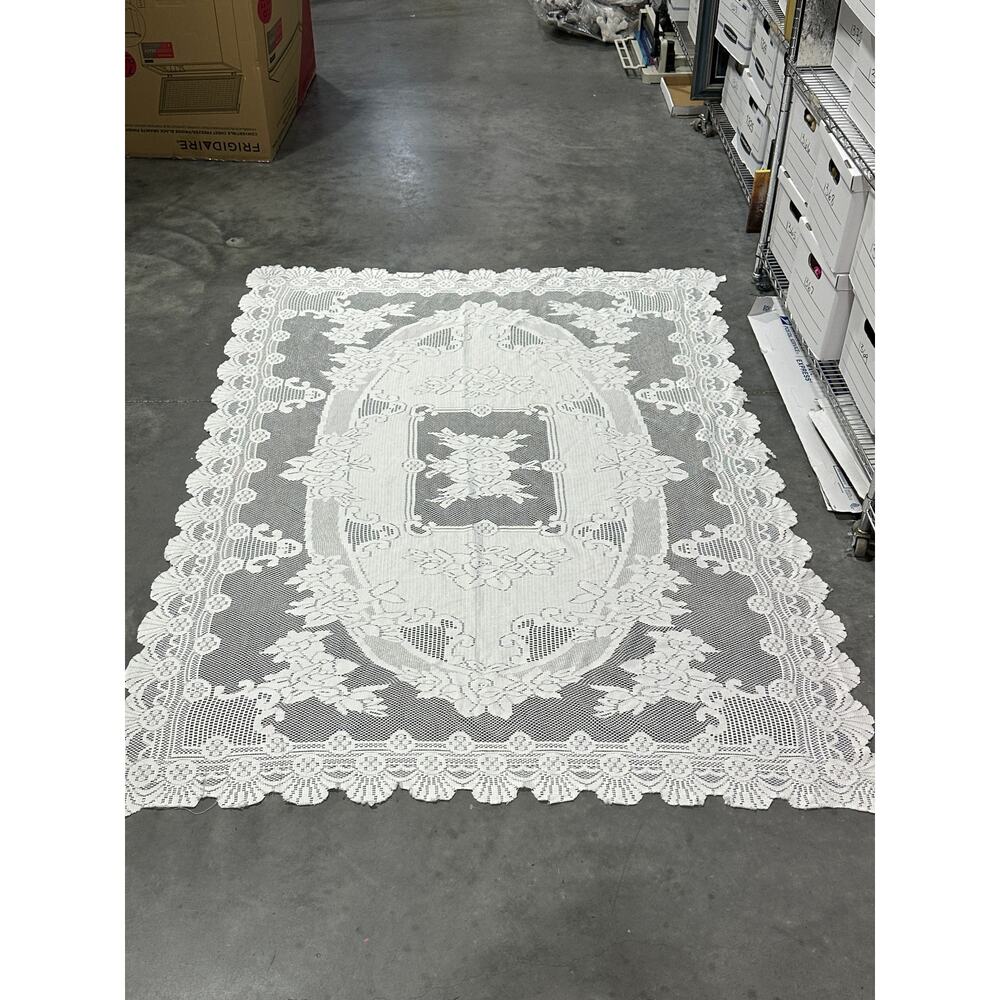 Ritz White Lace Tablecloth 59x81" Floral Patterns Scalloped Edges ~260402-WH 536